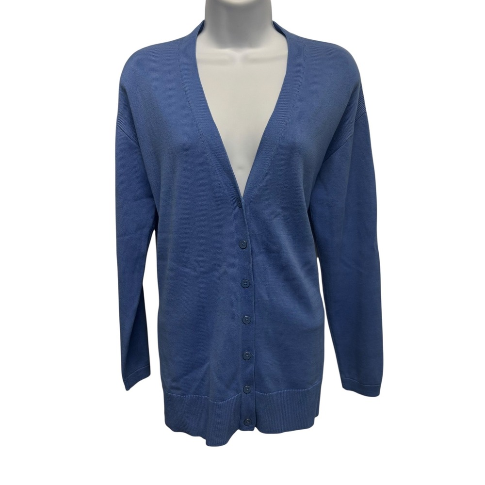Talbots Womens Blue V-Neck Button Front Cotton Rayon Knit Cardigan Sweater Small - Picture 3 of 12